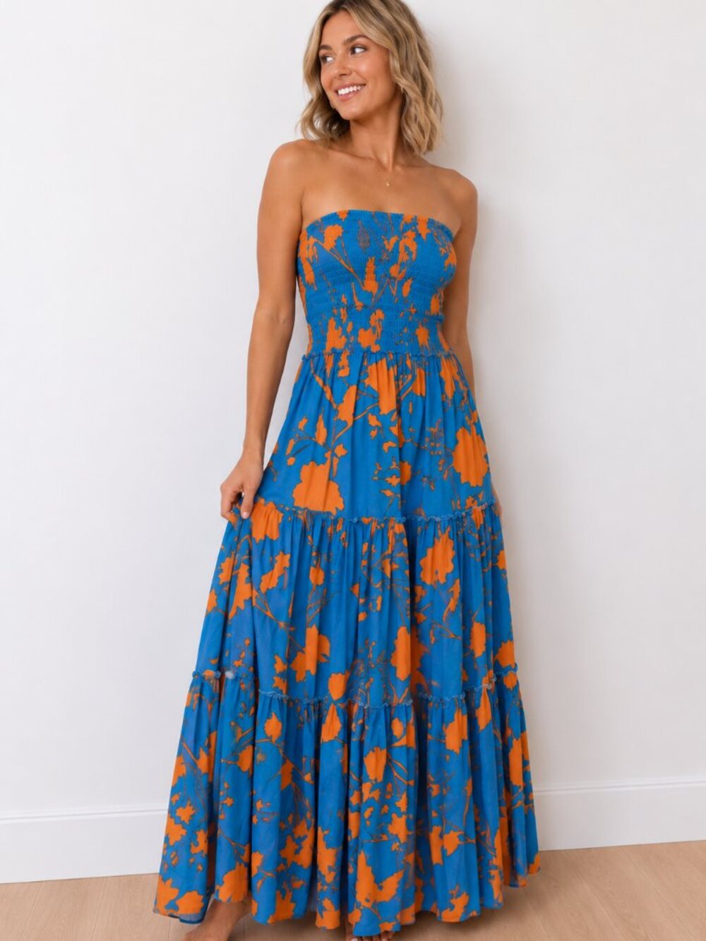 Abel the Label - Bright Blue & Orange Floral Maxi Dress